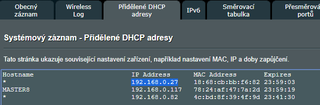 Log DHCP na ASUSu