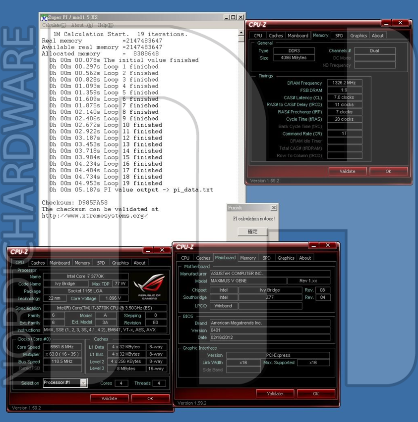 Core i7-3770K přetočeno na frekvenci 6961 MHz