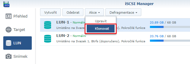 Klonování disků na NAS