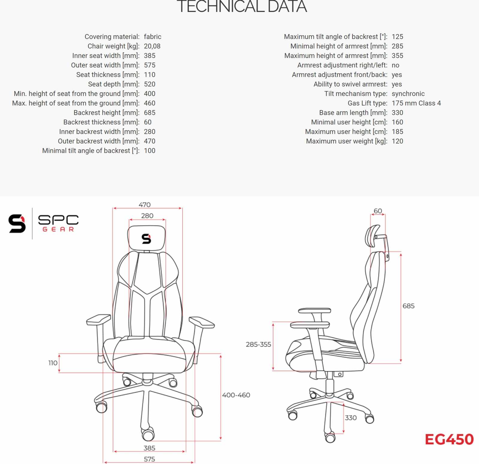 SPC Gear EG450 BK – křeslo se synchronní mechanikou