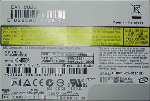 NEC ND-4550A s podporou zápisu na DVD-RAM