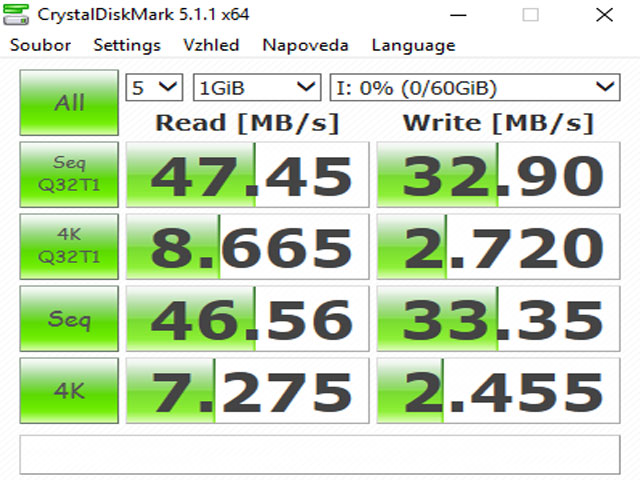 CrystalDiskMark 5.1.1 druhý test