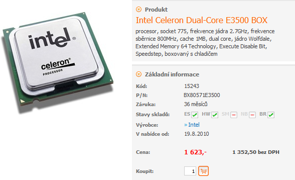 Intel uvede Celeron E3500, dvoujádro na 2,7 GHz