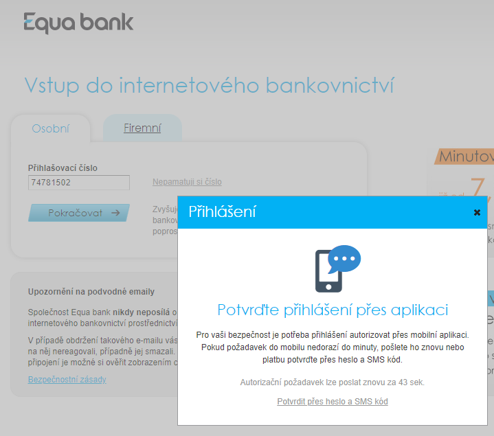 Equa bank zavádí jednodušší přihlašování do internetového bankovnictví 