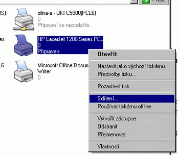 povolit sdílení tiskárny v síti 
