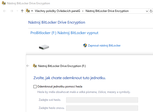 Zapnutí BitLockeru