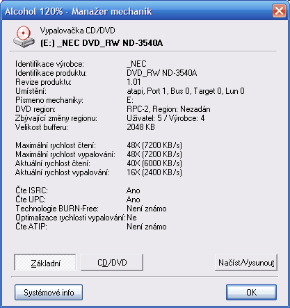 NEC ND-3540A, vypalujeme DVD+R DL 8x