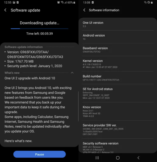 Samsung aktualizuje telefony Galaxy S9 a S9+ na Android 10