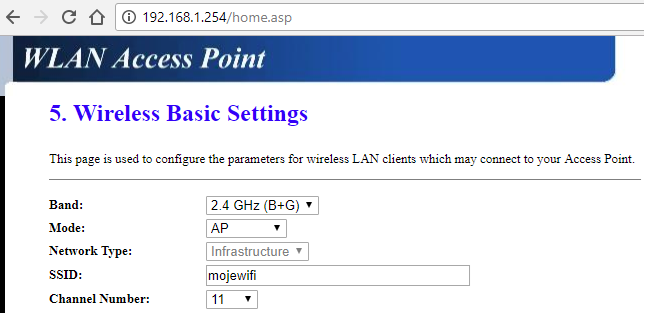 Přenastavení Wi-Fi.