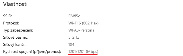 Wi-Fi6, 5 GHz, šířka kanálu 80 MHz