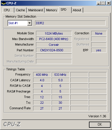 - Screen z CPUz pamětí Corsair -