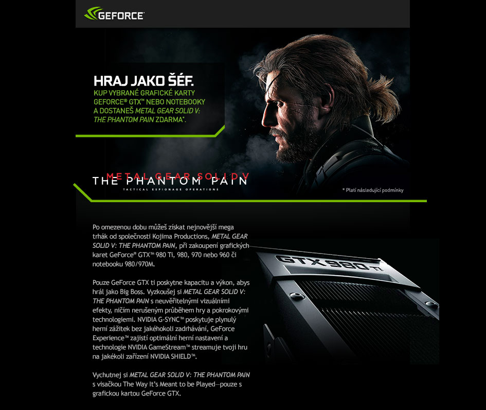 Pořiď si grafickou kartu nVidia GeForce a získej nejnovější pokračování ságy Metal Gear zdarma