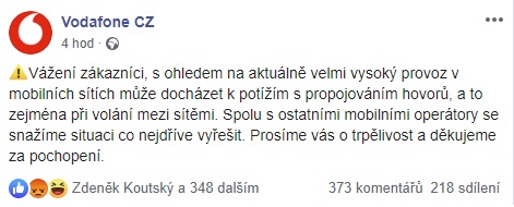 Síť Vodafonu nestíhá, Češi se nedovolají lékařům ani příbuzným