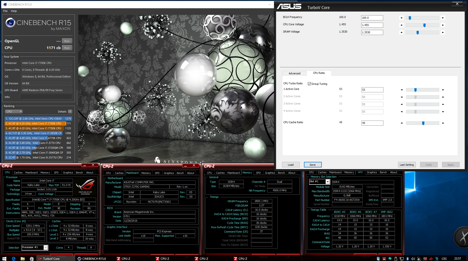 Asus Strix Z270G Gaming: i7-7700K na 5300 MHz