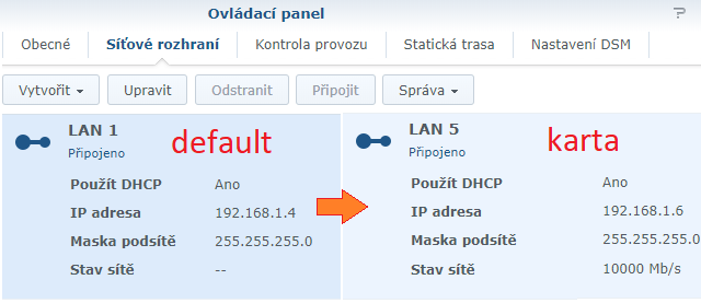 Stav systému po připojení 10 Gb síťové karty