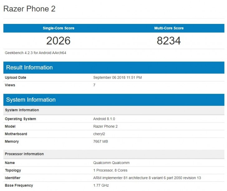 Razer Phone 2 s 8 GB RAM a Snapdragonem 845 se dostal do benchmarku, výsledky nejsou zlé