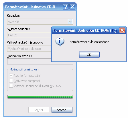 Poznámka: DVD-RAM disk můžeme naformátovat na jakýkoliv souborový systém, např. Linuxový Ext2FS, RaiserFS atd.Windows XP (ovladač) podporuje formátování DVD-RAM na souborový systém FAT32. Pokud bychom chtěli pod XP použít jiný souborový systém, museli bychom použit některý z jiných ovladačů, např. DVDForm, nebo třeba známý InCD.  