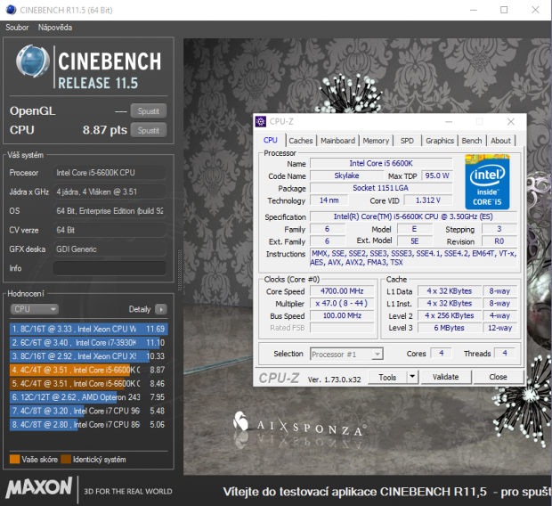 Frekvence procesoru bez jediného problému 4,7 GHz a napětí 1,3V