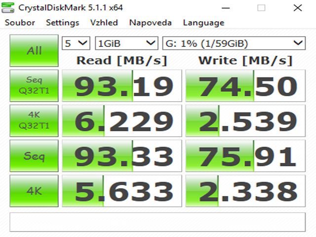 CrystalDiskMark 5.1.1 druhý test