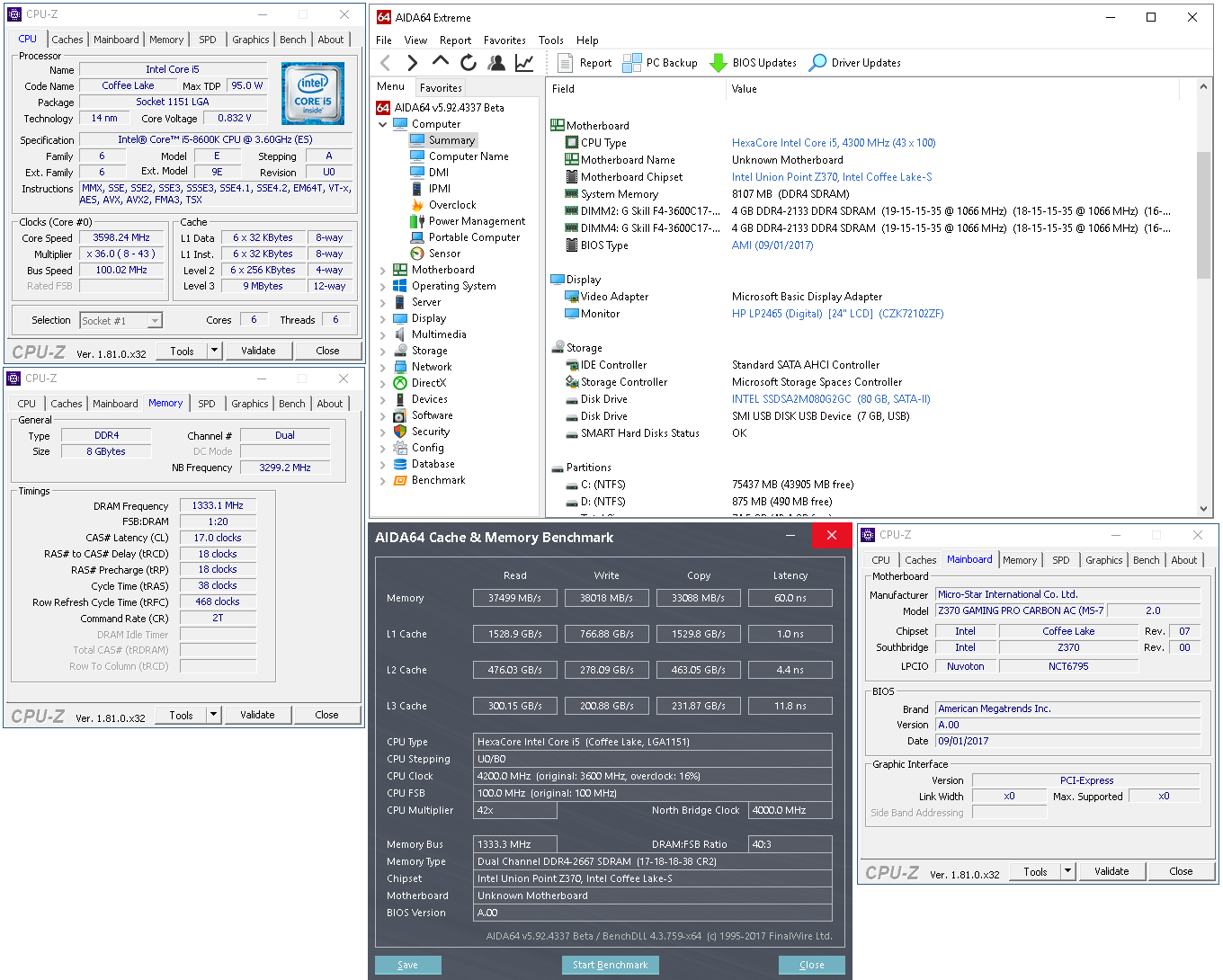 Deska MSI Z370 Gaming Pro Carbon AC + Core i5-8600K