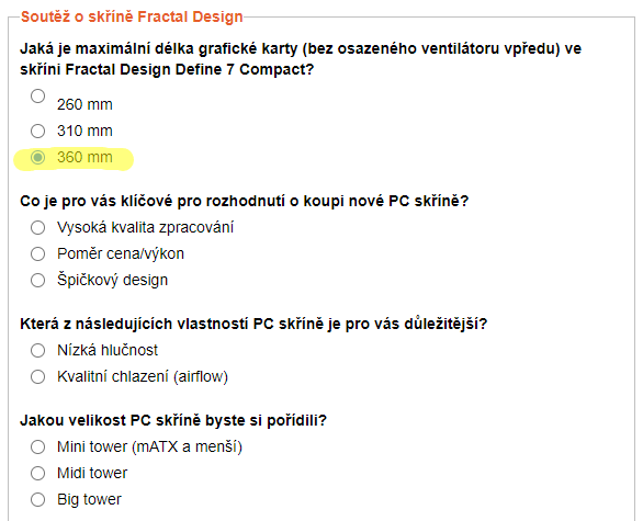 Vyhlášení soutěže o skříně Fractal Design  Define 7 Compact 