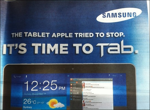 Galaxy Tab 10.1 je tablet, který se pokusil Apple zastavit, tvrdí reklama
