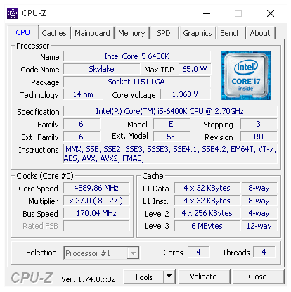 Výsledná frekvence procesoru Core i5-6400 je 4,59 GHz