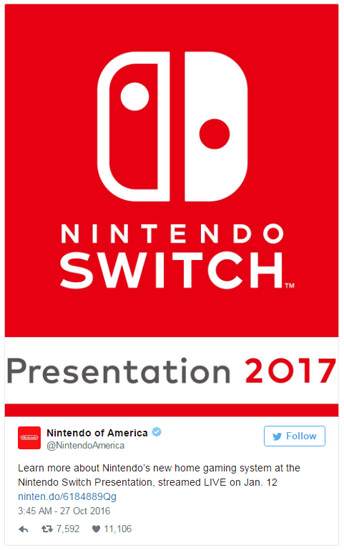 Nintendo prozradí více detailů o připravované konzoli Switch až 12. ledna 2017