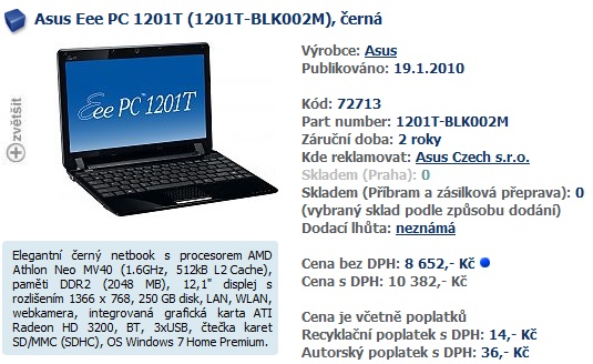 Asus Eee PC 1201T - Na platformě AMD