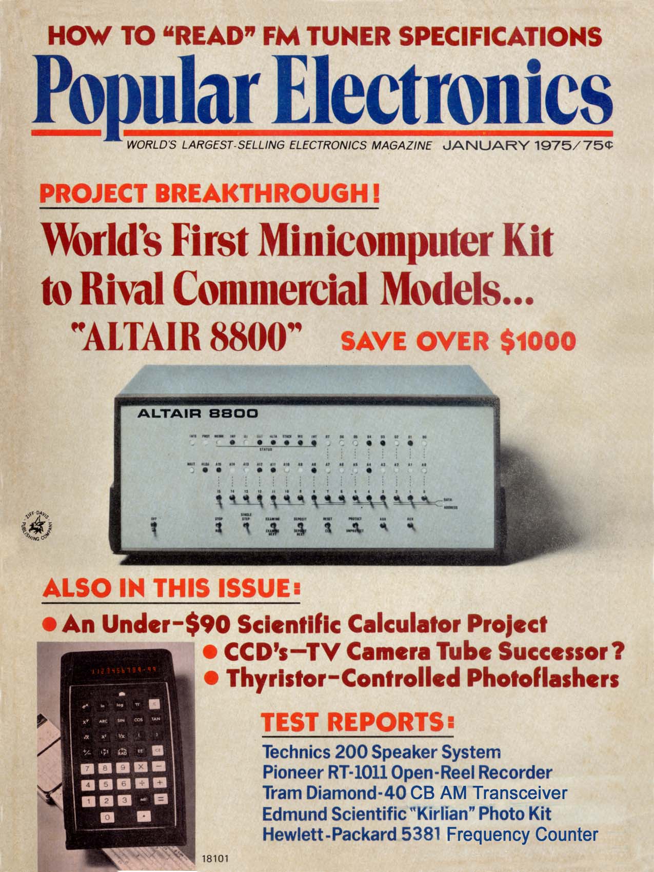 Altair 8800 na obálce Popular Electronics z ledna 1975, Copyright © 1974 Poptronix, Inc (via swtpc.com)