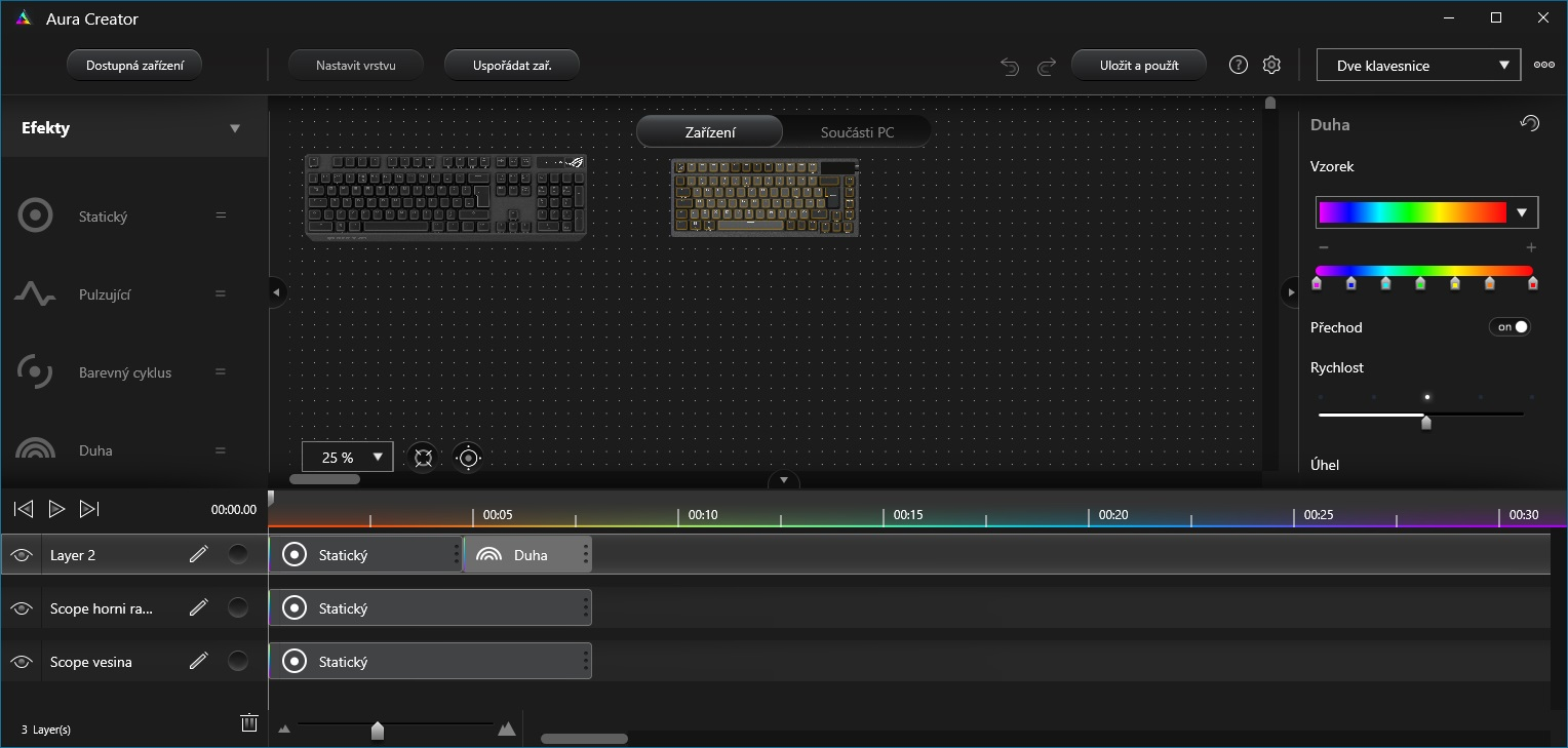 Aura Creator umožňuje rozdělit podsvícení do vrstev a každé pak přidělit jinou animaci