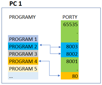 Program, který chce komunikovat po síti, si musí otevřít port, tímto portem komunikuje se sítí. Síťový port je nejmenší jednotka počítačové sítě.