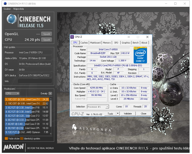 Výkon Core i7-6950X na taktu 4,3 GHz