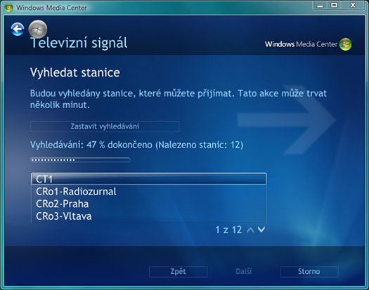 MCE z Windows Vista Home Premium spolupracuje s tunerem FlyTV bezproblémově.