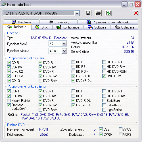 Nástroje pro testy a úpravy DVD/RW mechanik