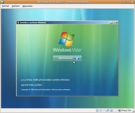 VirtualBox aneb Windows Vista v Linuxu