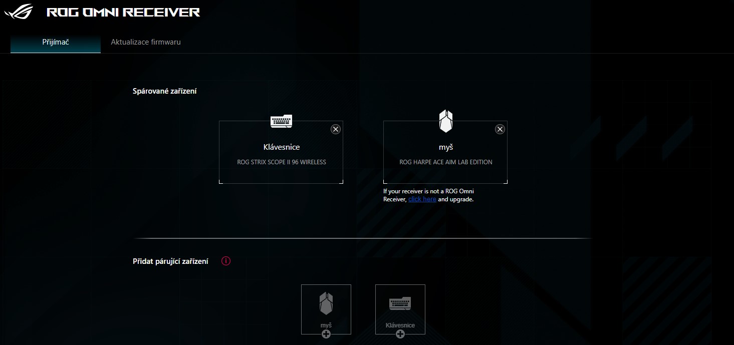 V Armoury Crate probíhá i propojení přes Omni Reciever