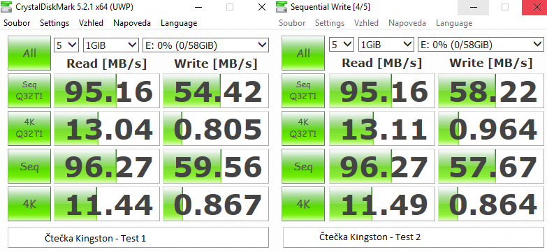 Test 64GB karet SD: 4× SDXC a 10× MicroSDXC 