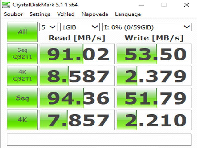 CrystalDiskMark 5.1.1 druhý test