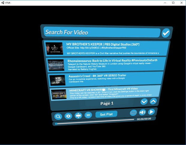 Přehrávač YTVR ve VR