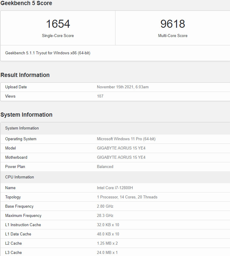 Uniká Benchmark notebookového procesoru Intel Core i7-12800H