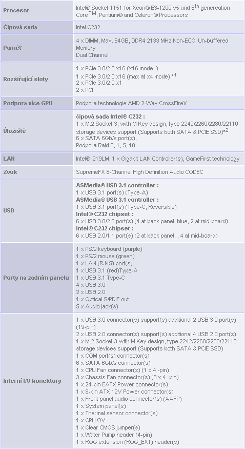 Asus E3 PRO Gaming V5: Herní deska pro Intel „Skylake“ Xeon