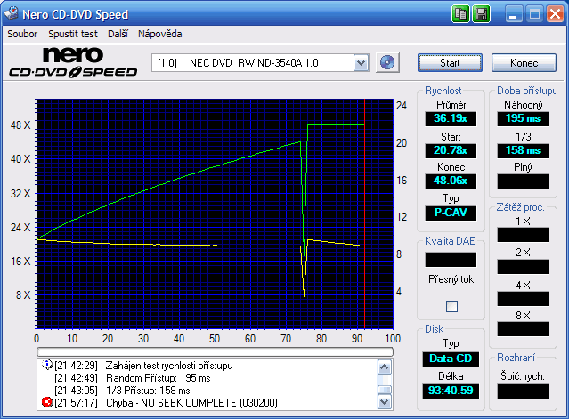 NEC ND-3540A, vypalujeme DVD+R DL 8x