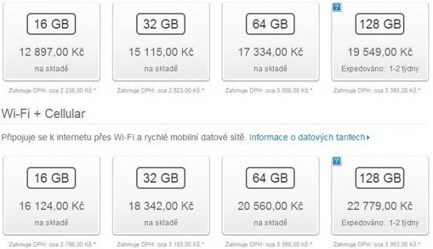 Apple začal prodávat 128GB iPad 4, přijde na necelých 20 tisíc