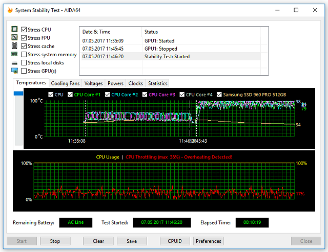  OCCT test a omezování výkonu CPU