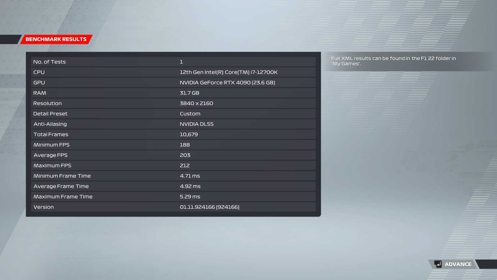 F1 2022 – benchmark s DLSS 2.0 v režimu performance s DLSS 3 frame generation