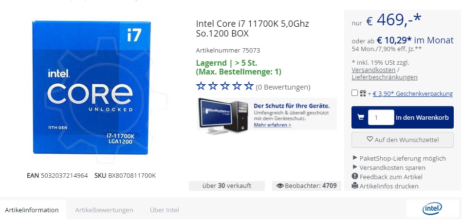 Německé e-shopy už nabízejí nový Intel Core i7-11700K 