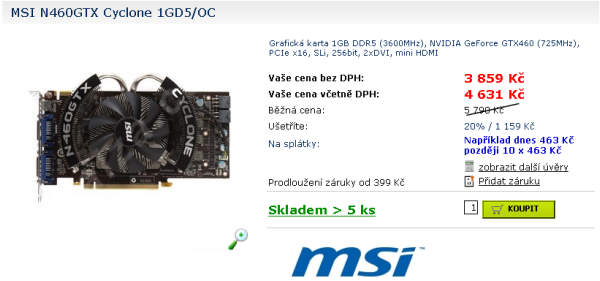 Nvidia snižuje ceny GTX 460 a 470