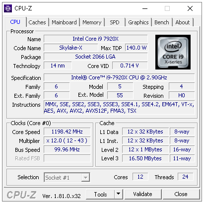 Intel Core i9-7920X: Dvanáct jader Skylake-X v testu