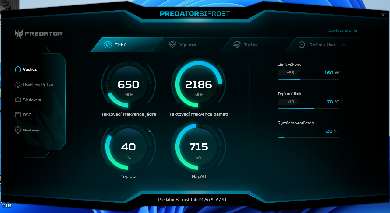 Acer Predator BiFrost Intel Arc A770 OC: 16 GB paměti za devět tisíc